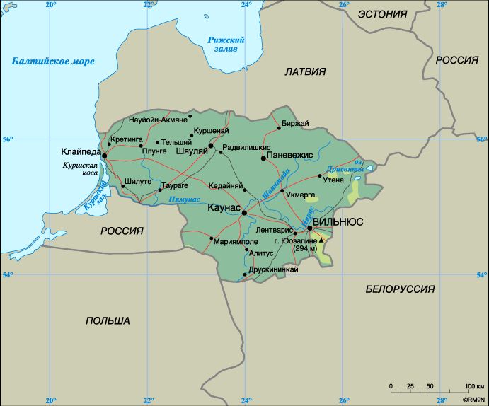 Подробная карта Литвы