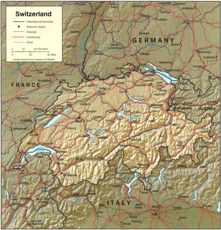 Подробная карта Швейцарии