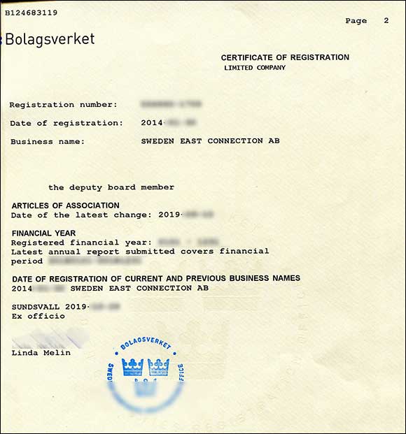 Регистрационный сертификат (Швеция) - страница 2