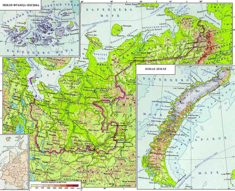 Архангельская область - подробная карта