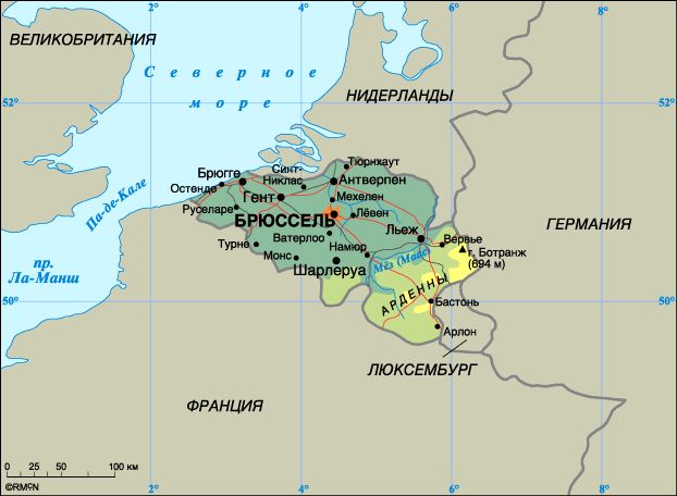 Подробная карта Бельгии