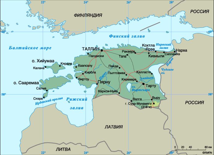 Подробная карта Эстонии