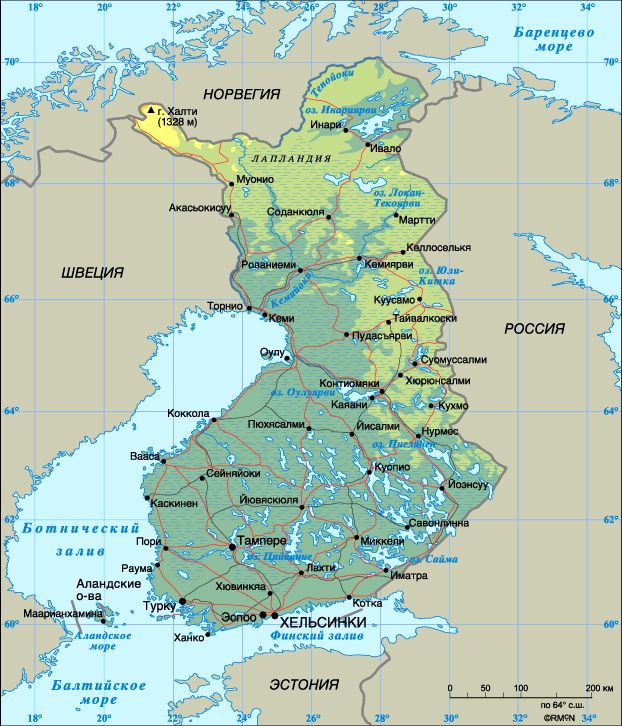 Подробная карта Финляндии