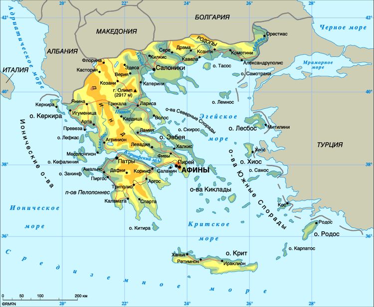 Подробная карта Греции