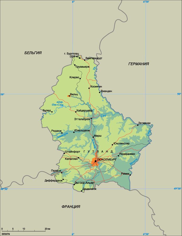 Подробная карта Люксембурга