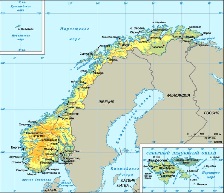 Подробная карта Норвегии